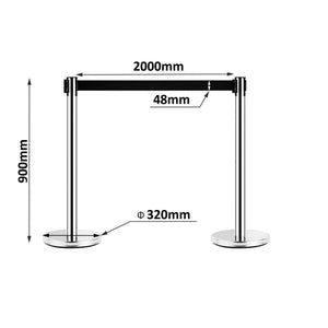 2PCS Chrome Crowd Retractable Queue Barriers 2m Black Strip - TradersOfOz