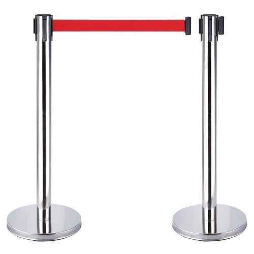 2PCS Chrome Crowd Retractable Queue Barriers 3m Red Strip - TradersOfOz