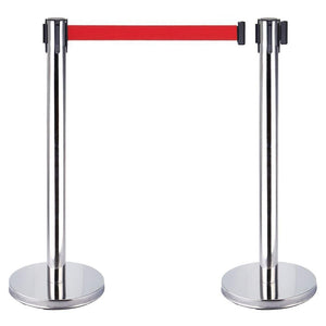 2PCS Chrome Crowd Retractable Queue Barriers 3m Red Strip - TradersOfOz