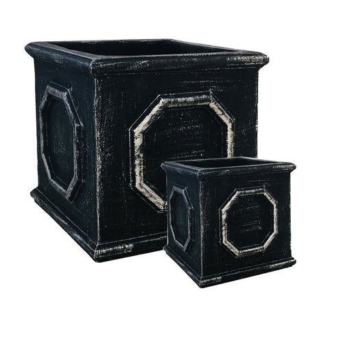 BLACK SQUARE FLOWER POTS / PLANTERS FIBERCLAY - TradersOfOz