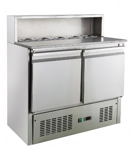 Commercial Saladette Fridge Work Top Bench Double Door 220L 304 Stainless Steel - TradersOfOz