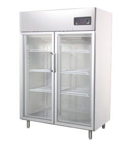 Upright Refrigerator Glass Display 2 Door 1200L 304 Stainless Steel - TradersOfOz